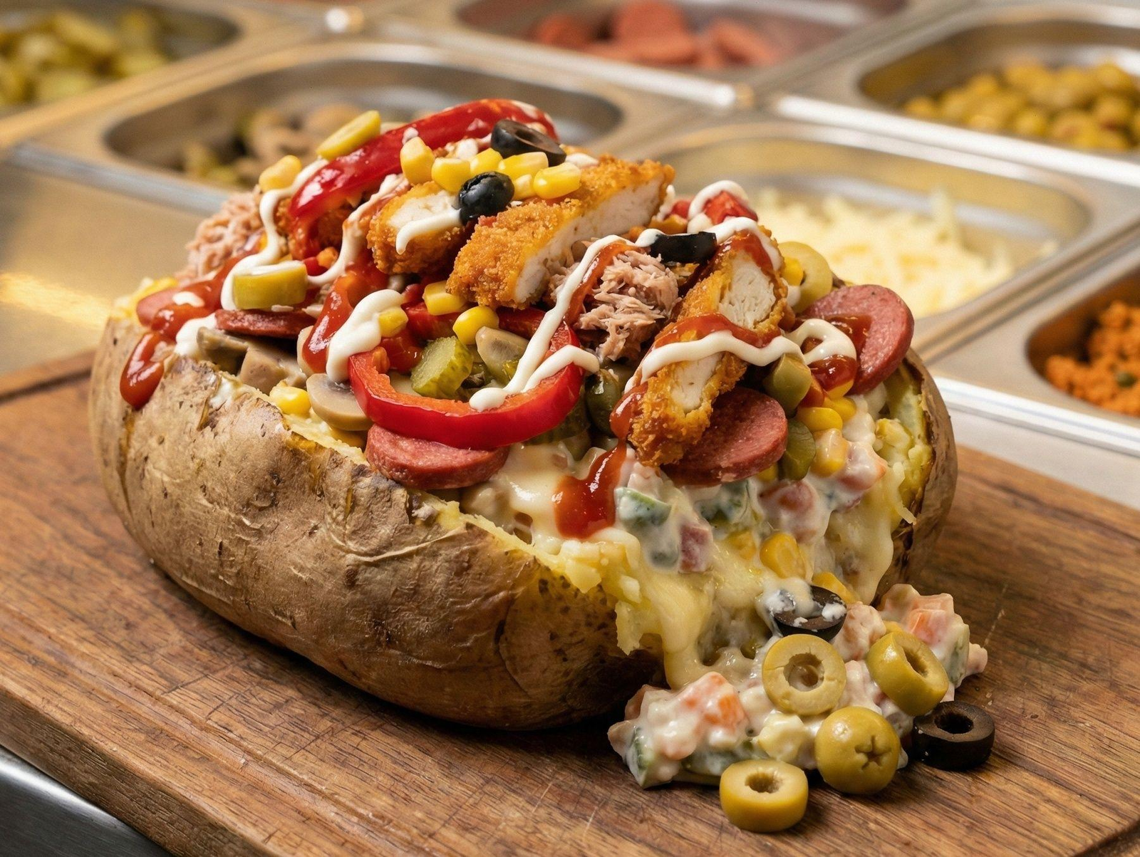 Patata mixta con pollo y carne mechada